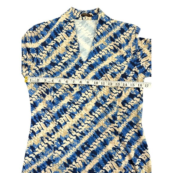 J. Mclaughlin Catalina Cloth Dress 3/4 Sleeve Blue Cream Abstract Print Size S - Picture 5 of 8